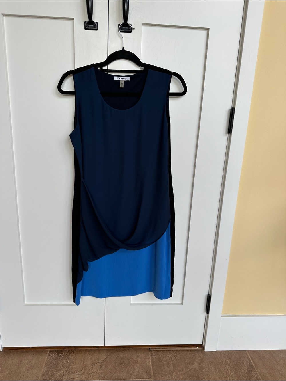 DKNY Navy and Royal Blue Sleeveless Draped Tunic Dress Size 6